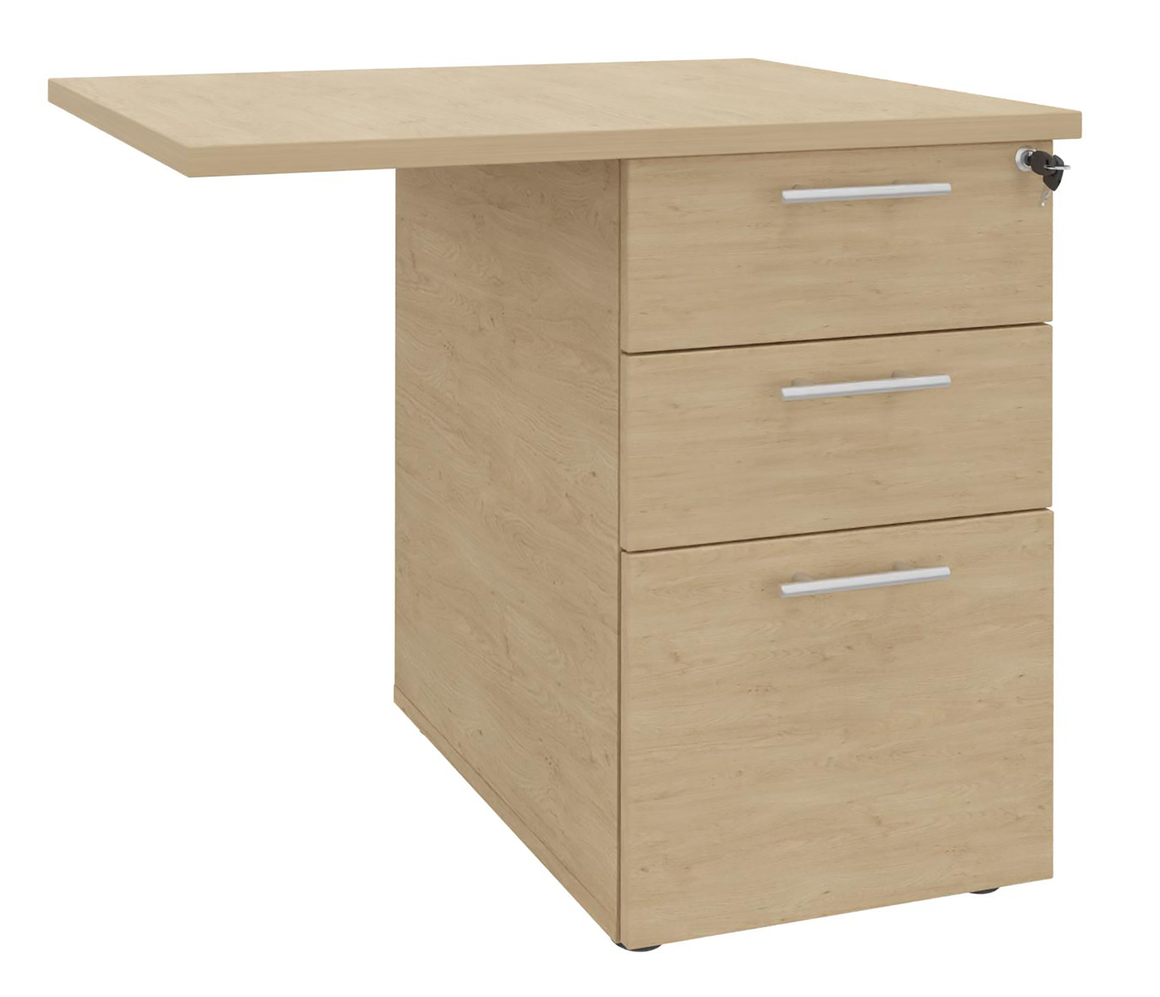 Retour pour bureau Majesty - l. 80 x pr. 60 cm - sur caisson 2 tiroirs plats + 1 tiroir dossiers suspendus