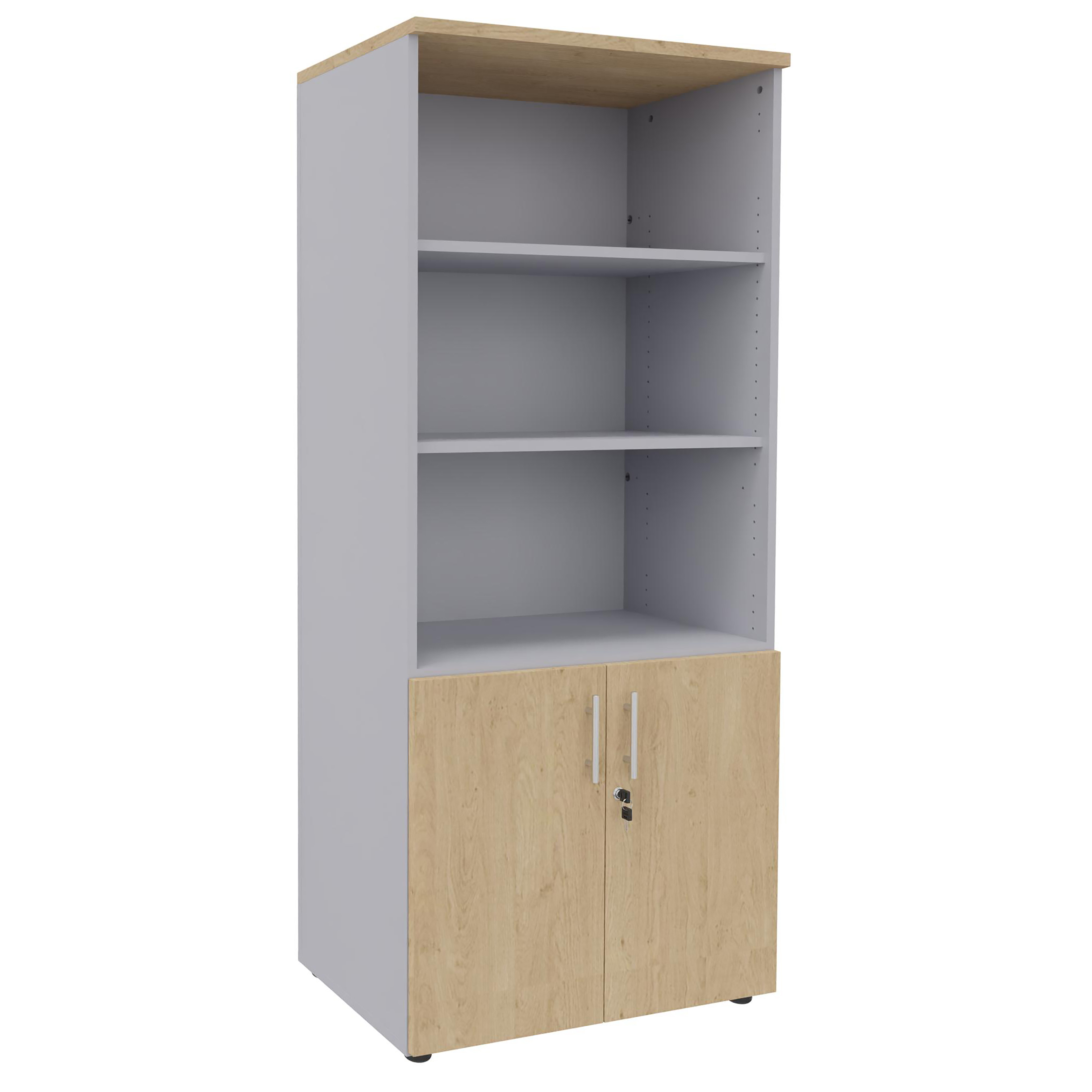 Bibliothèque mélaminé Majesty - h. 183 x l. 80 cm - 3 tablettes - portes battantes - haut ouvert