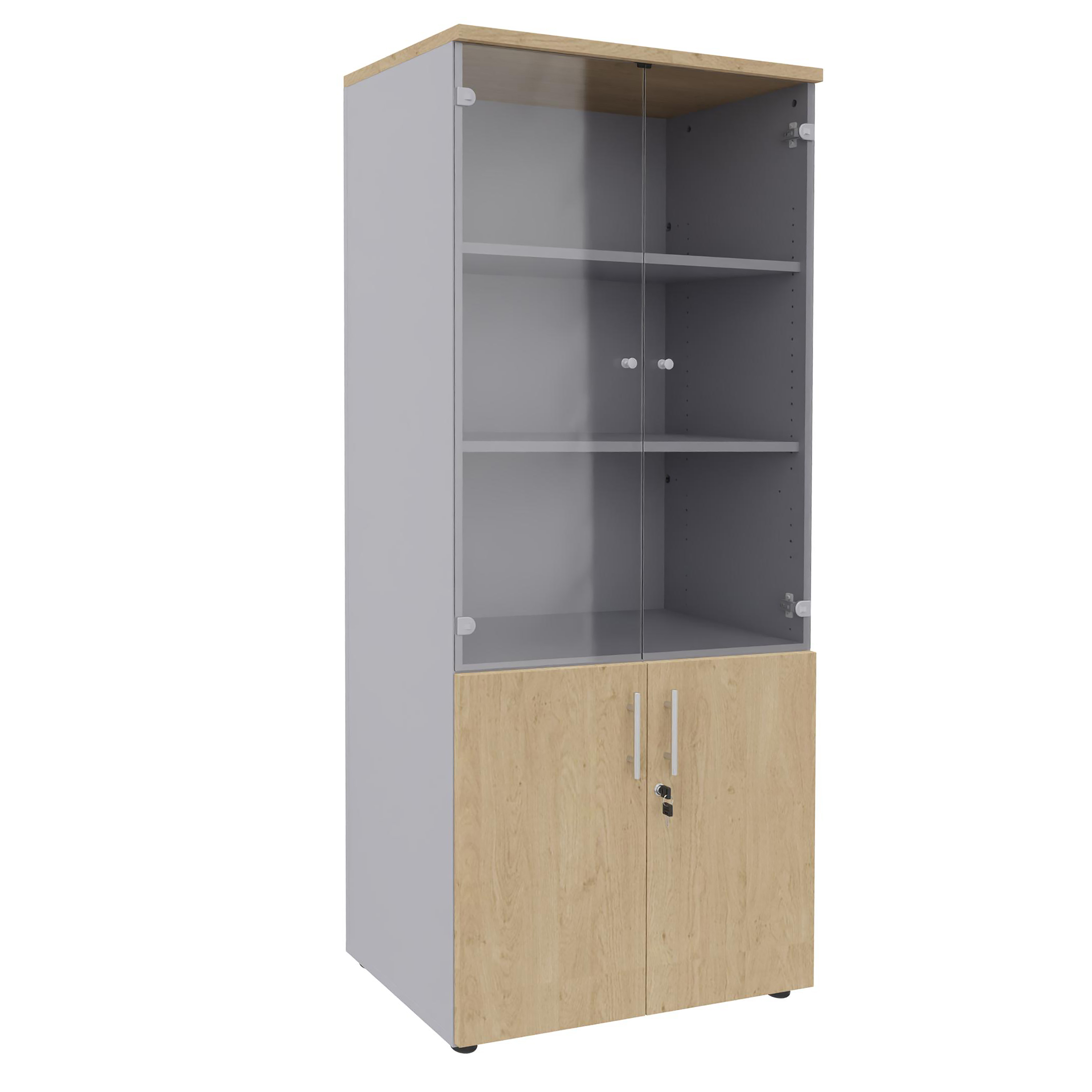 Bibliothèque mélaminé Majesty - h. 183 x l. 80 cm - 3 tablettes - portes battantes et haut vitré