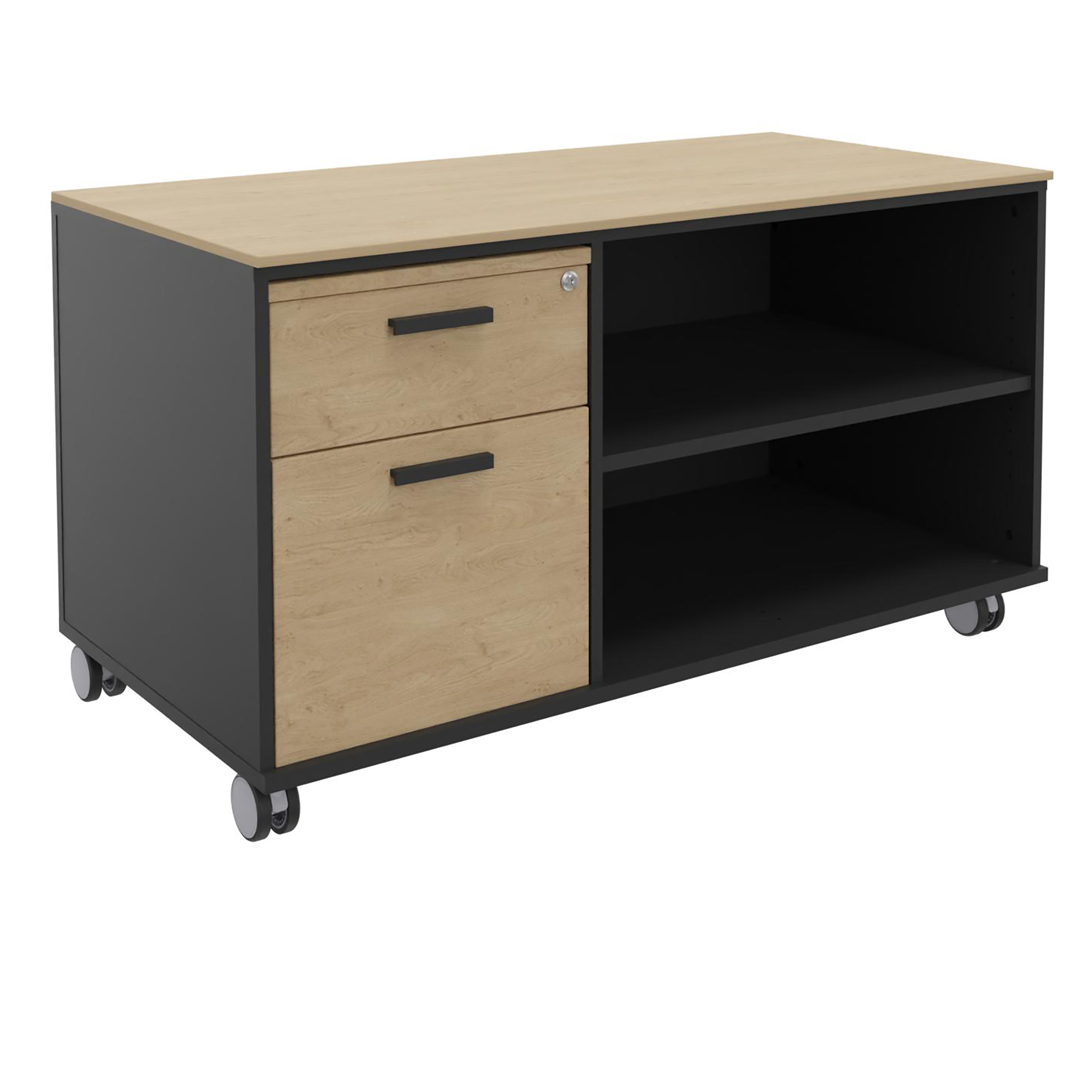 Desserte de rangement Kheops - h. 66 x l. 120 cm - sur roulettes - 1 tiroir plat + 1 tiroir dossiers suspendus