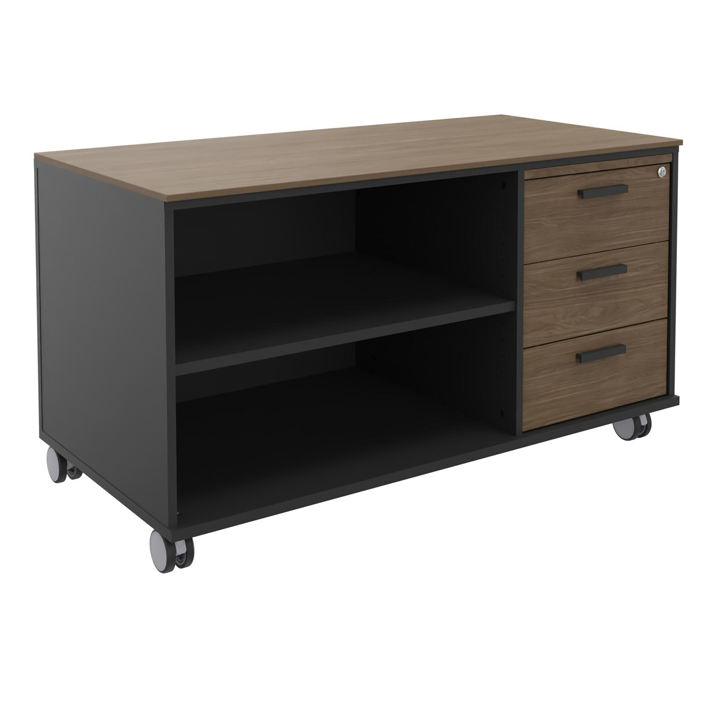 Desserte de rangement Kheops - h. 66 x l. 120 cm - sur roulettes - 3 tiroirs plats + 1 tablette mélaminé