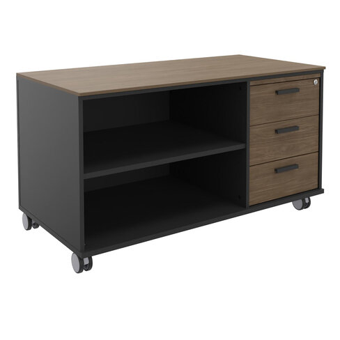 Desserte de rangement Kheops - h. 66 x l. 120 cm - sur roulettes - 3 tiroirs plats + 1 tablette mélaminé