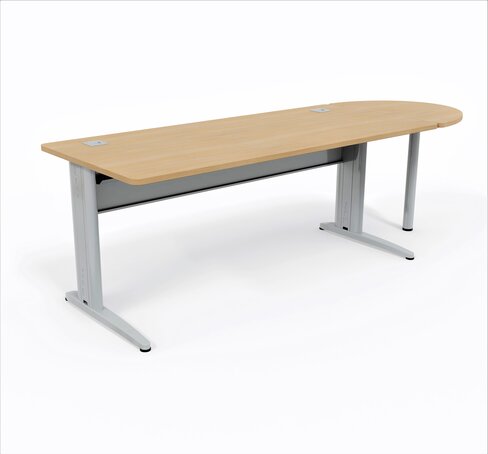 Bureau droit Corial - l. 180 x pr. 80 cm + convivialité demi-lune latérale