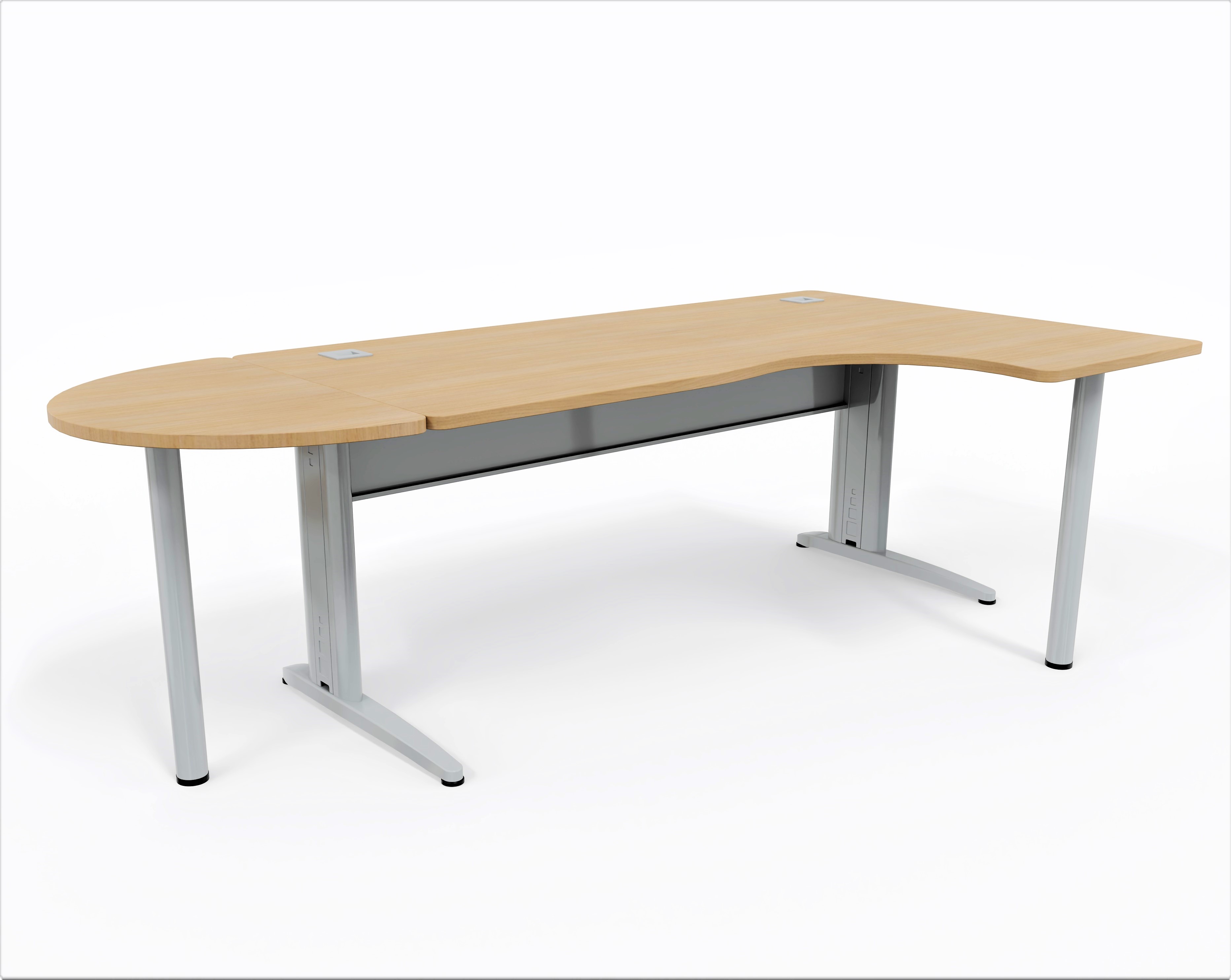 Bureau compact 90° asymétrique Corial - l. 180 x l. 120 x pr. 80-60 cm + convivialité demi-lune latérale