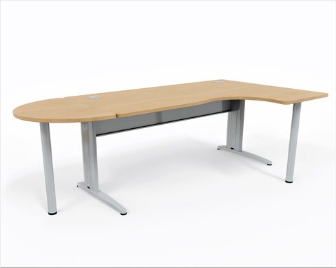 Bureau compact 90° asymétrique Corial - l. 180 x l. 120 x pr. 80-60 cm + convivialité demi-lune latérale