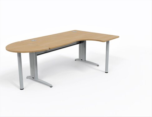 Bureau compact 90° asymétrique Corial - l. 160 x l. 120 x pr. 80-60 cm + convivialité demi-lune latérale