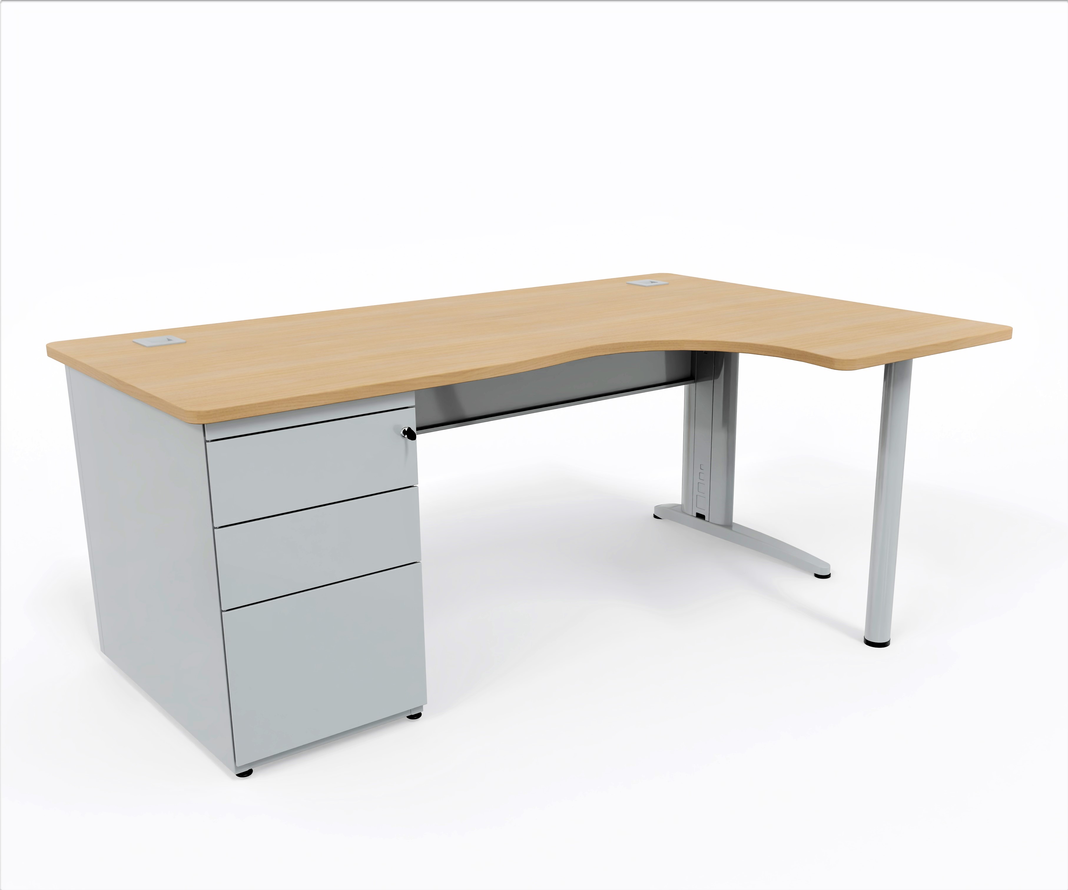 Bureau compact 90° asymétrique Corial - l. 180 x l. 120 x pr. 80-60 cm - avec caisson porteur