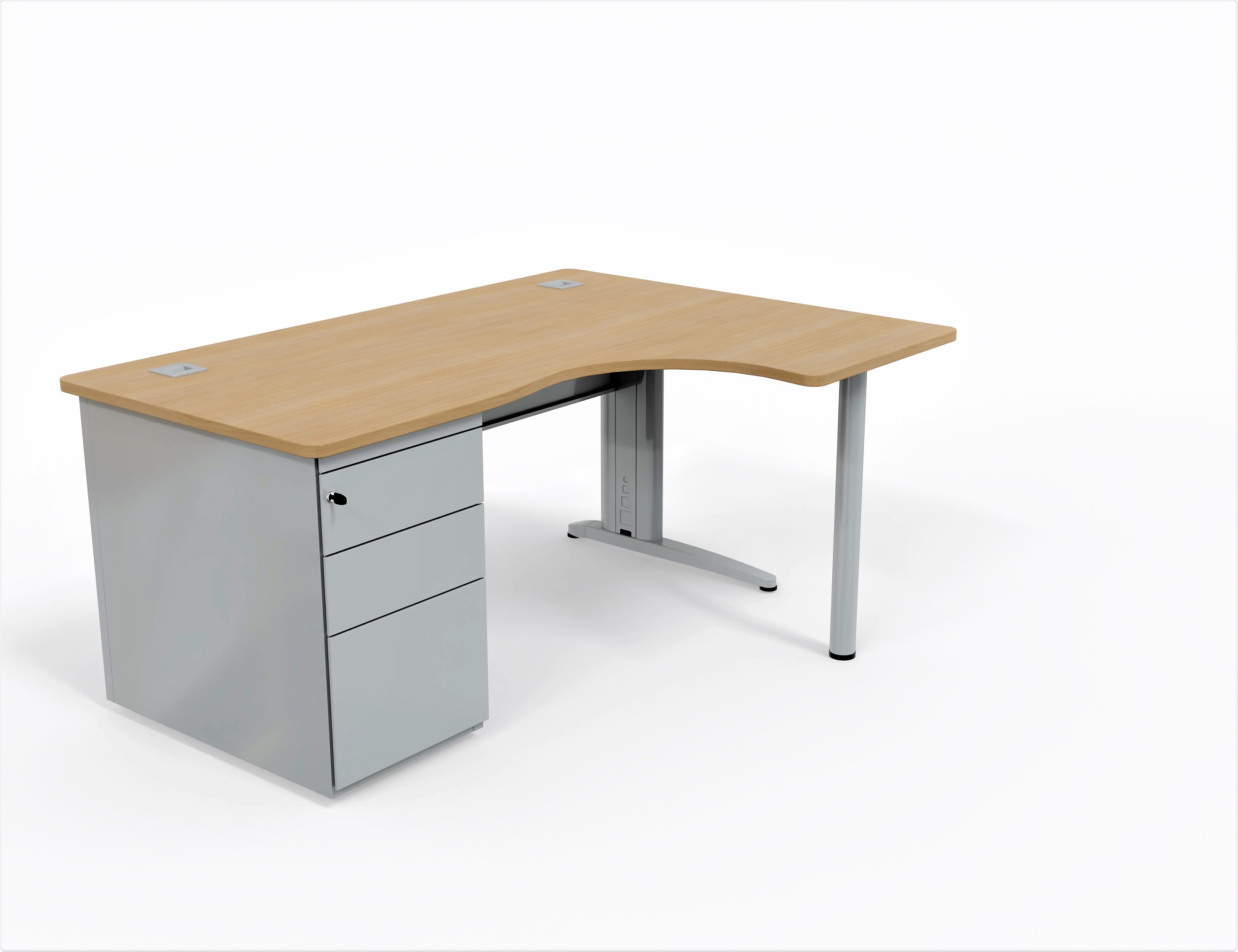 Bureau compact 90° asymétrique Corial - l. 160 x l. 120 x pr. 80-60 cm - avec caisson porteur