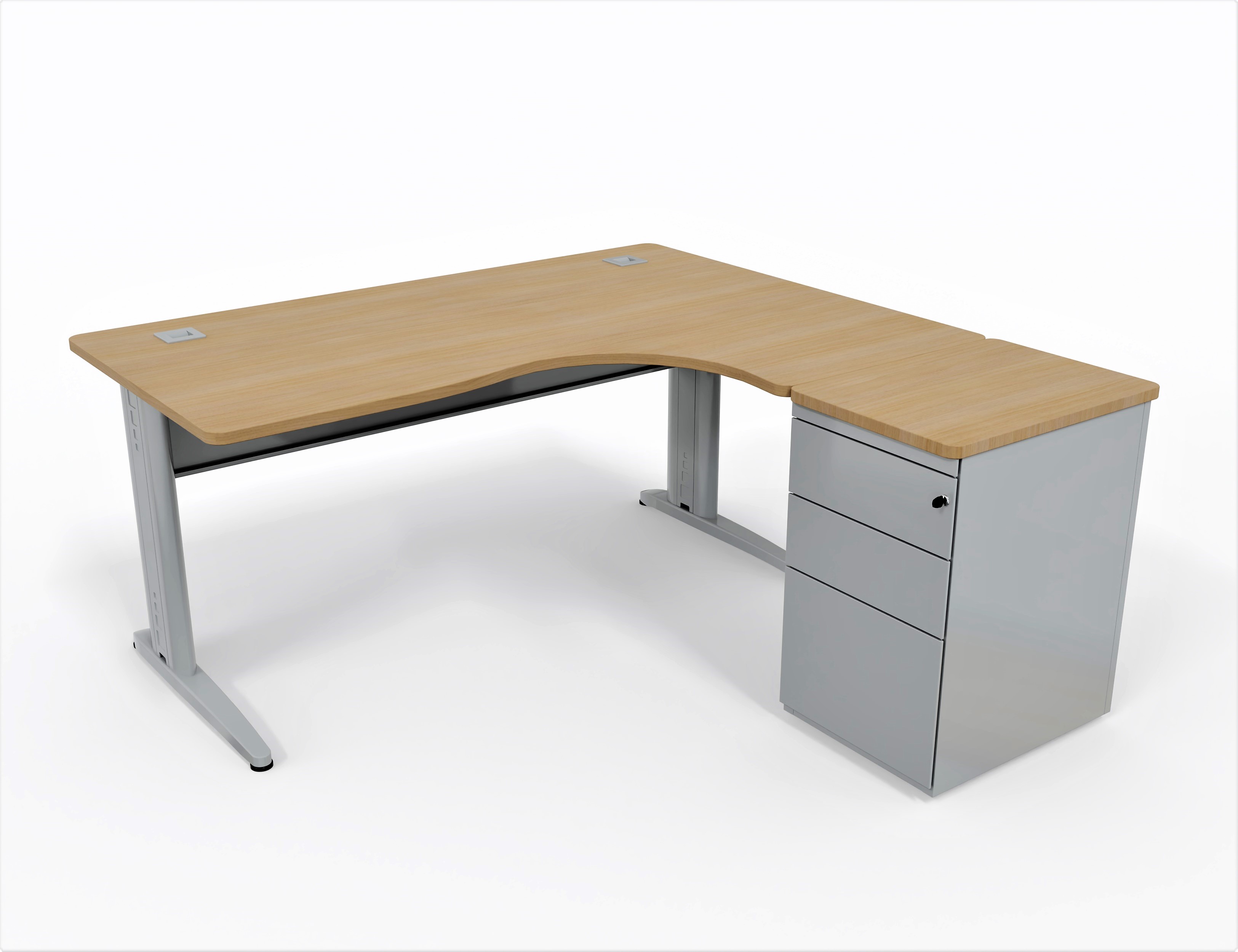 Bureau compact 90° asymétrique Corial - l. 160 x l.120 pr. 80-60 cm + caisson hauteur bureau