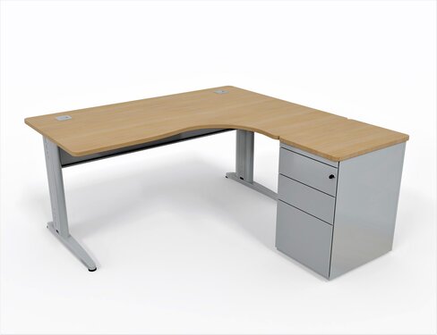 Bureau compact 90° asymétrique Corial - l. 160 x l.120 pr. 80-60 cm + caisson hauteur bureau