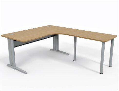 Bureau compact 90° asymétrique Corial - l. 160 x l. 120 x pr. 80-60 cm + retour l. 80 x pr. 60 cm