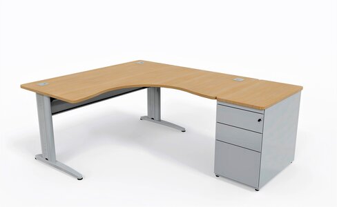 Bureau compact 90° symétrique Corial - l. 160 x pr. 80 cm + caisson hauteur bureau