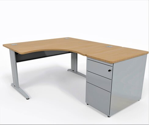 Bureau compact 90° symétrique Corial - l. 140 x pr. 80 cm + caisson hauteur bureau