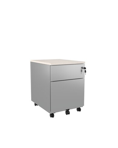 Caisson mobile métallique Corial - 1 tiroir plat + 1 tiroir dossiers suspendus - avec coiffe