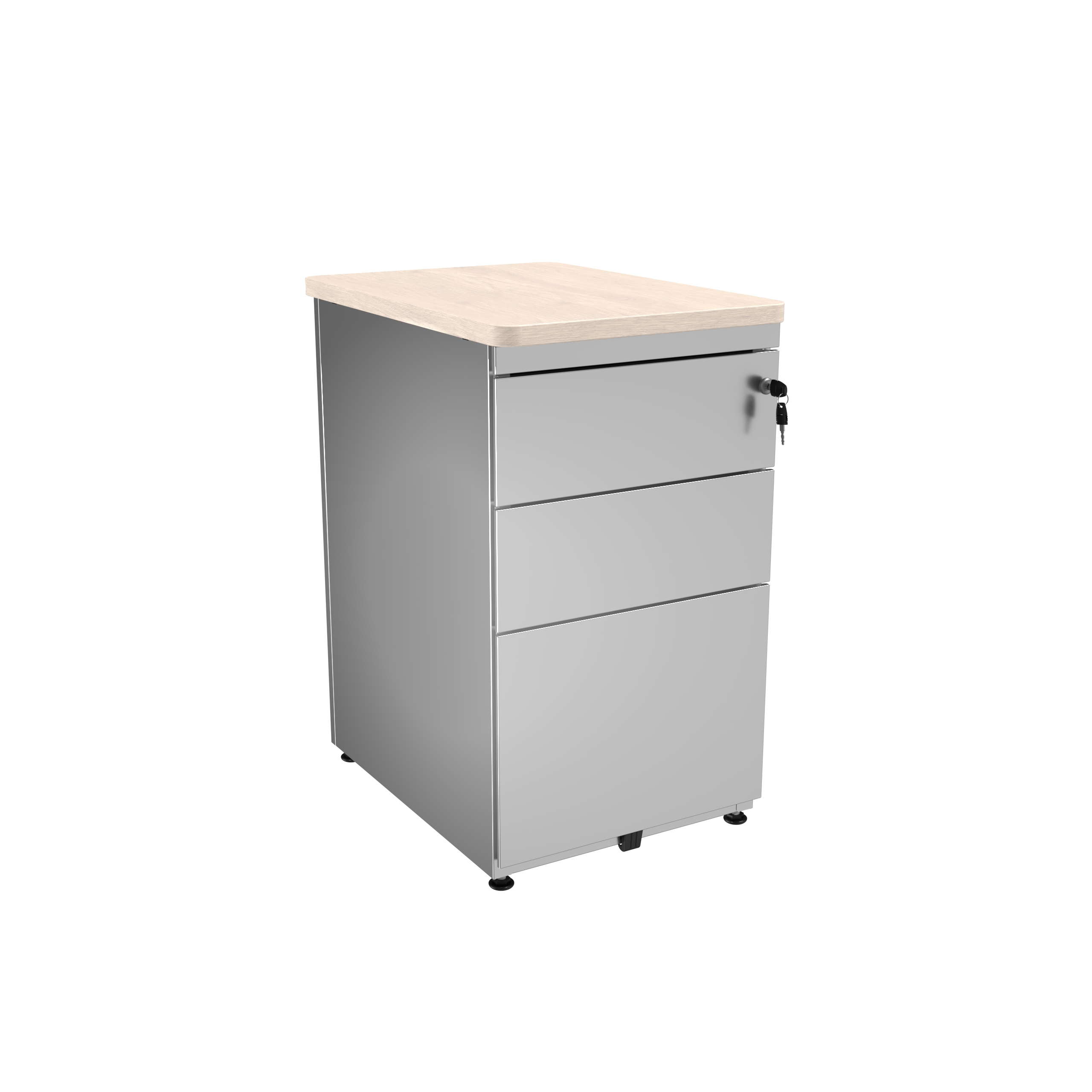 Caisson hauteur bureau métallique Corial - 2 tiroirs plats + 1 tiroir dossiers suspendus - pr. 60 cm