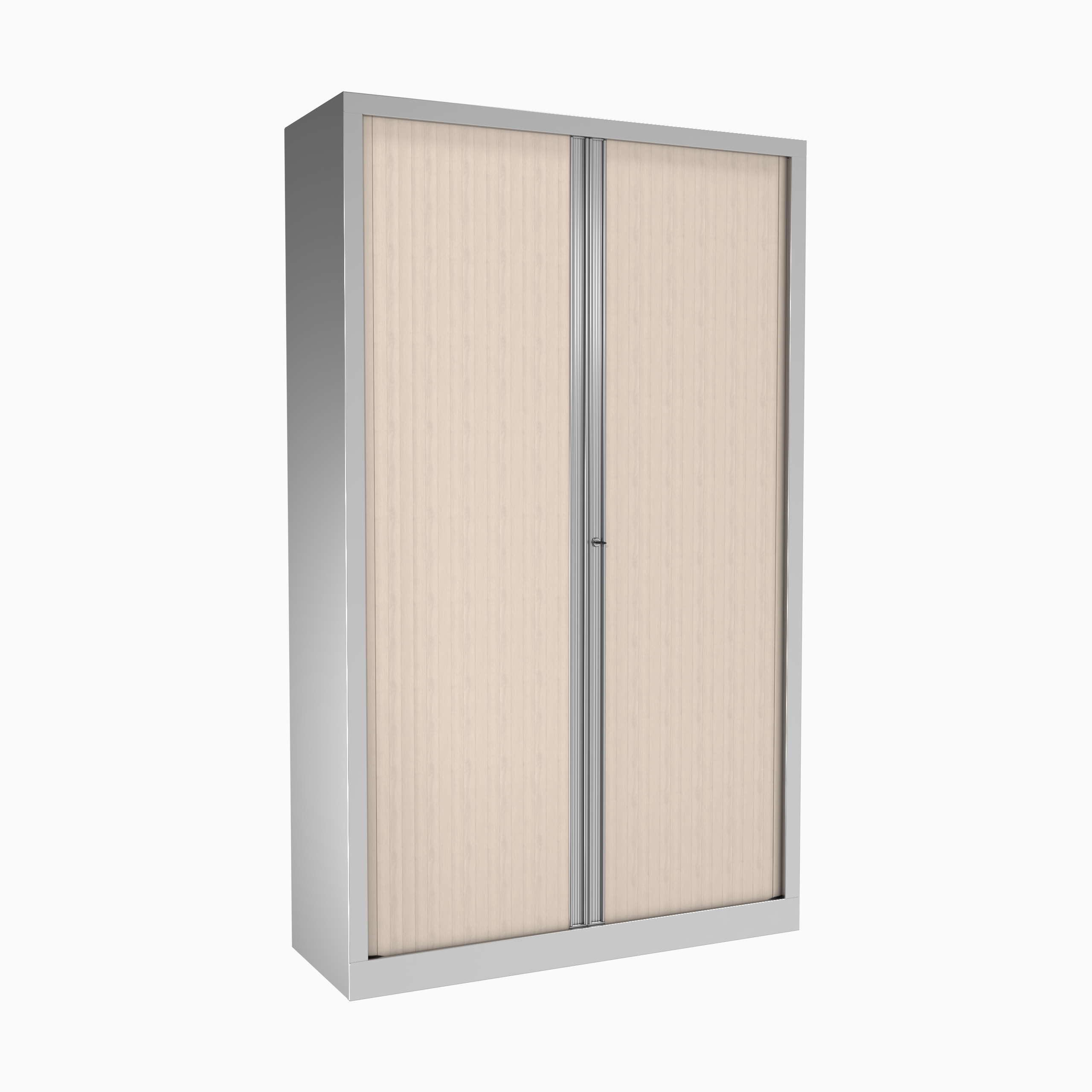 Armoire métallique Corial - h. 198 x l. 120 cm - 4 tablettes - façade décor bois - fermeture rideaux
