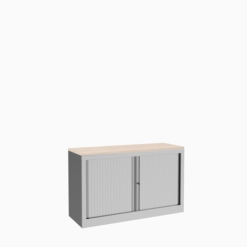 Armoire hauteur bureau métallique Corial - l. 120 cm - 1 tablette - unicolore - fermeture rideaux