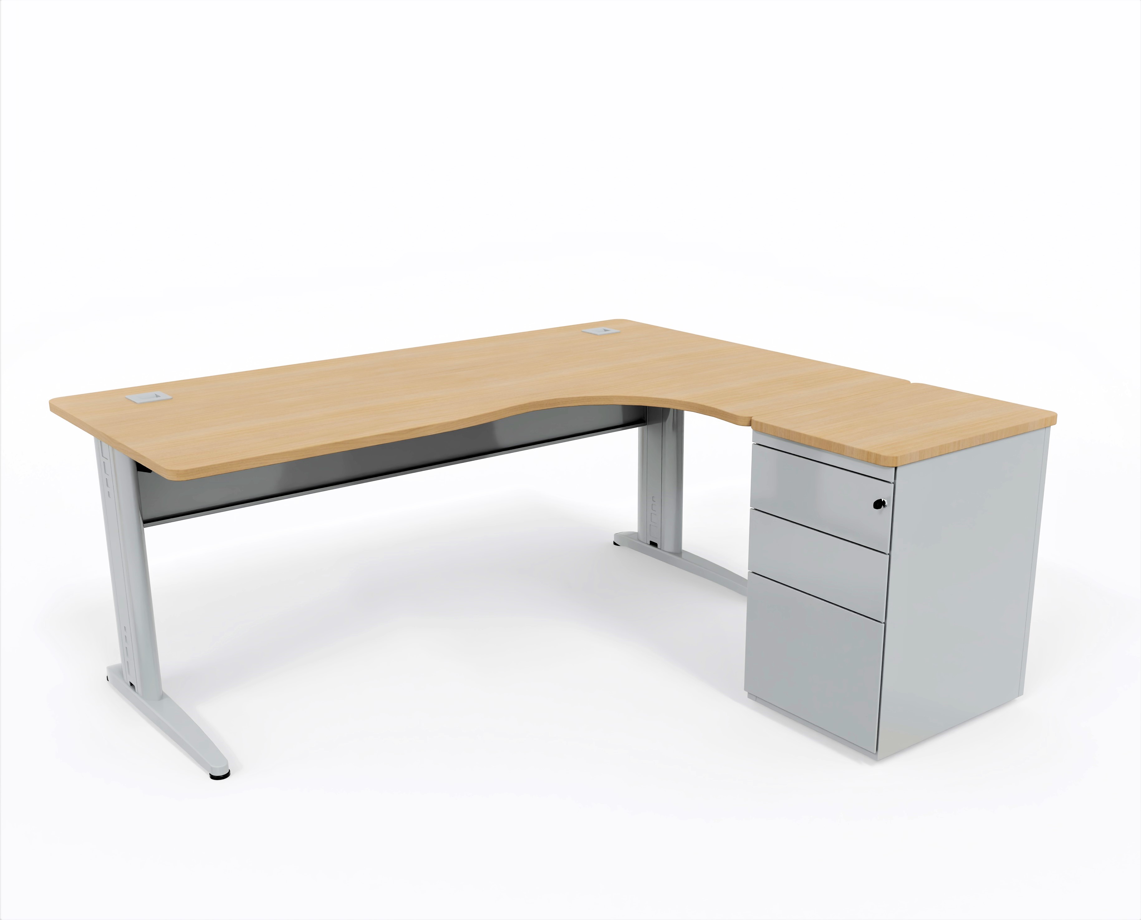 Bureau compact 90° asymétrique Corial - l. 180 x l. 120 x pr. 80-60 cm + caisson hauteur bureau