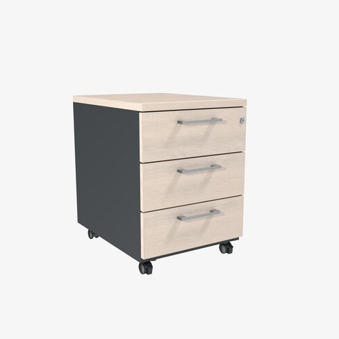 Caisson mobile métallique/mélaminé Corial - 3 tiroirs plats avec coiffe - délai court