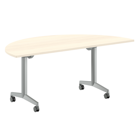 Table pliante demi-lune Fliptop Twin - 180 x 90 cm - piétement mobile - plateau mélaminé rabattable