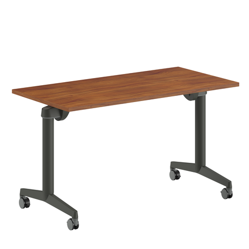 Table pliante Fliptop Twin - 130 x 65 cm - piétement mobile - plateau ébénisterie rabattable