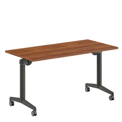 Table pliante Fliptop Twin - 140 x 70 cm - piétement mobile - plateau ébénisterie rabattable