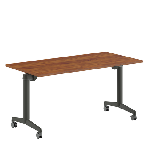 Table pliante Fliptop Twin - 150 x 75 cm - piétement mobile - plateau ébénisterie rabattable