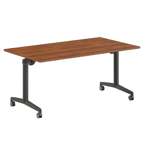 Table pliante Fliptop Twin - 160 x 90 cm - piétement mobile - plateau ébénisterie rabattable