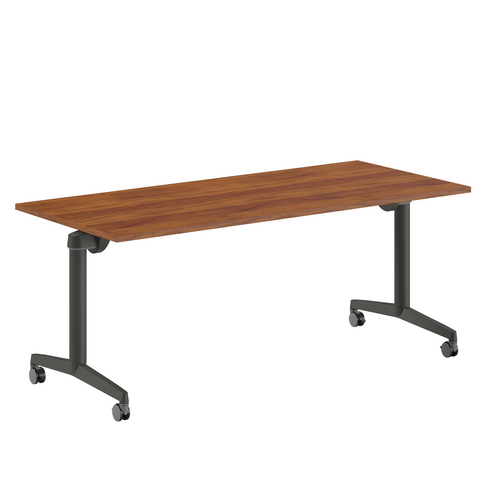 Table pliante Fliptop Twin - 180 x 80 cm - piétement mobile - plateau ébénisterie rabattable