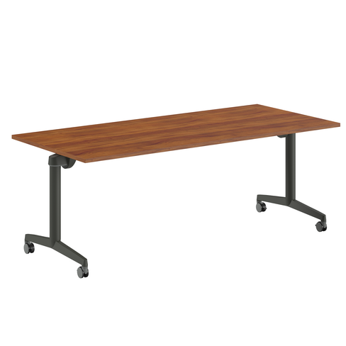 Table pliante Fliptop Twin - 200 x 90 cm - piétement mobile - plateau ébénisterie rabattable