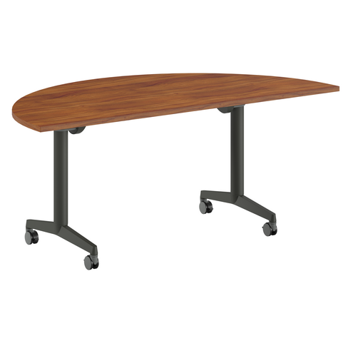 Table pliante demi-lune Fliptop Twin - 180 x 90 cm - piétement mobile - plateau ébénisterie rabattable