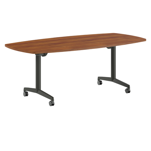 Table pliante tonneau Fliptop Twin - 200 x 100 cm - piétement mobile - plateau ébénisterie rabattable