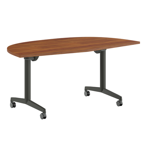 Table pliante angle de liaison 165° Fliptop Twin - 85,5 x 85,5 cm - piétement mobile - plateau ébénisterie rabattable