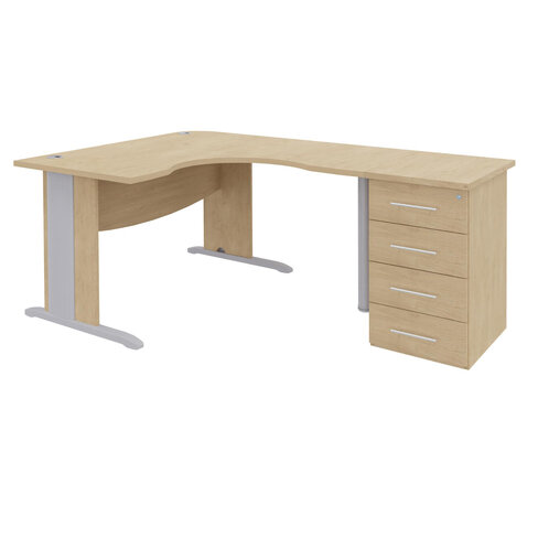 Bureau compact 90° symétrique Majesty - l. 140 x pr. 70 cm + caisson h. bureau - piétement à dégagement latéral -