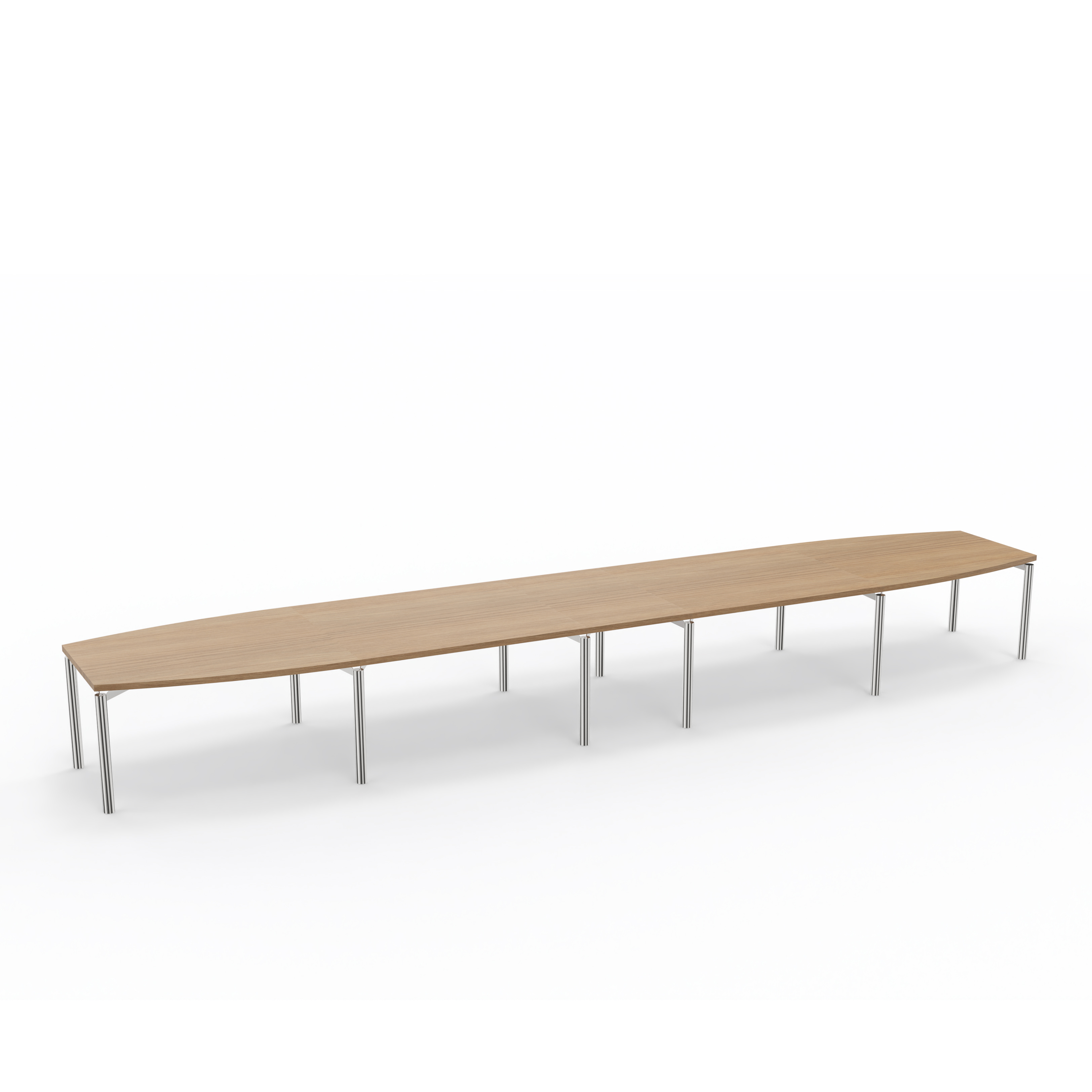 Table de réunion tonneau 20 places Alliance - 630 x 120 cm - piétement chrome - plateau mélaminé