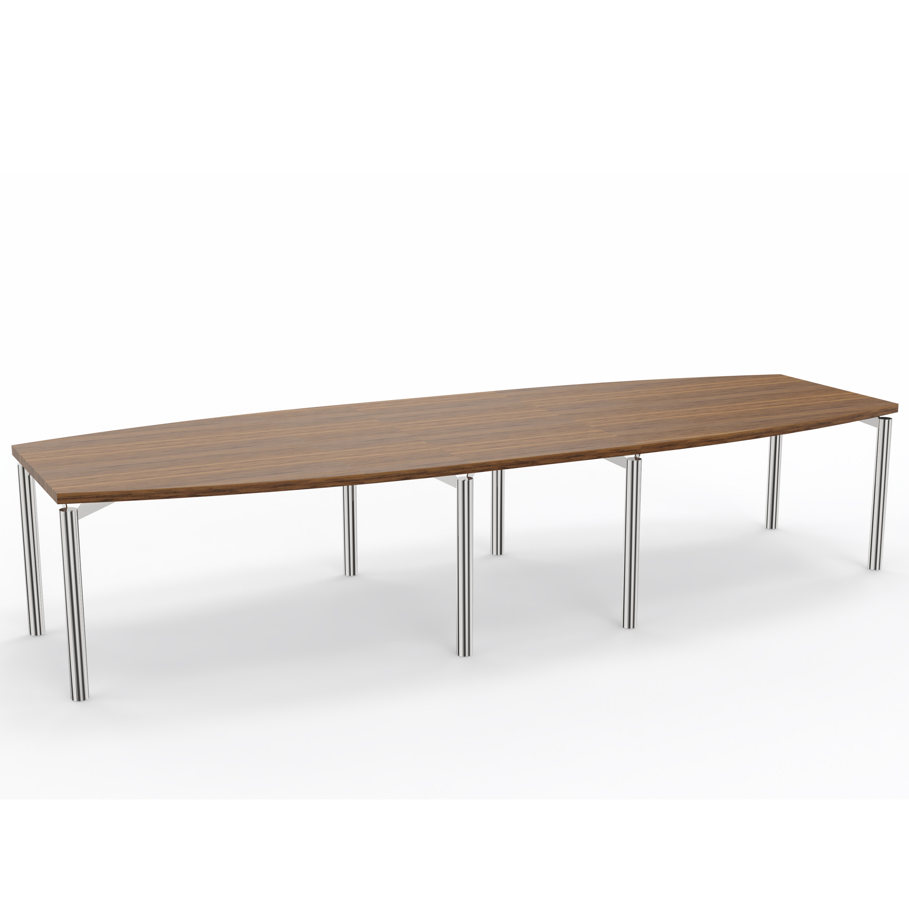 Table de réunion tonneau 12 places Alliance - 350 x 120 cm - piétement chrome - plateau ébénisterie