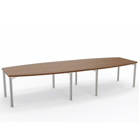 Table de réunion tonneau 12 places Alliance - 350 x 120 cm - piétement chrome - plateau ébénisterie