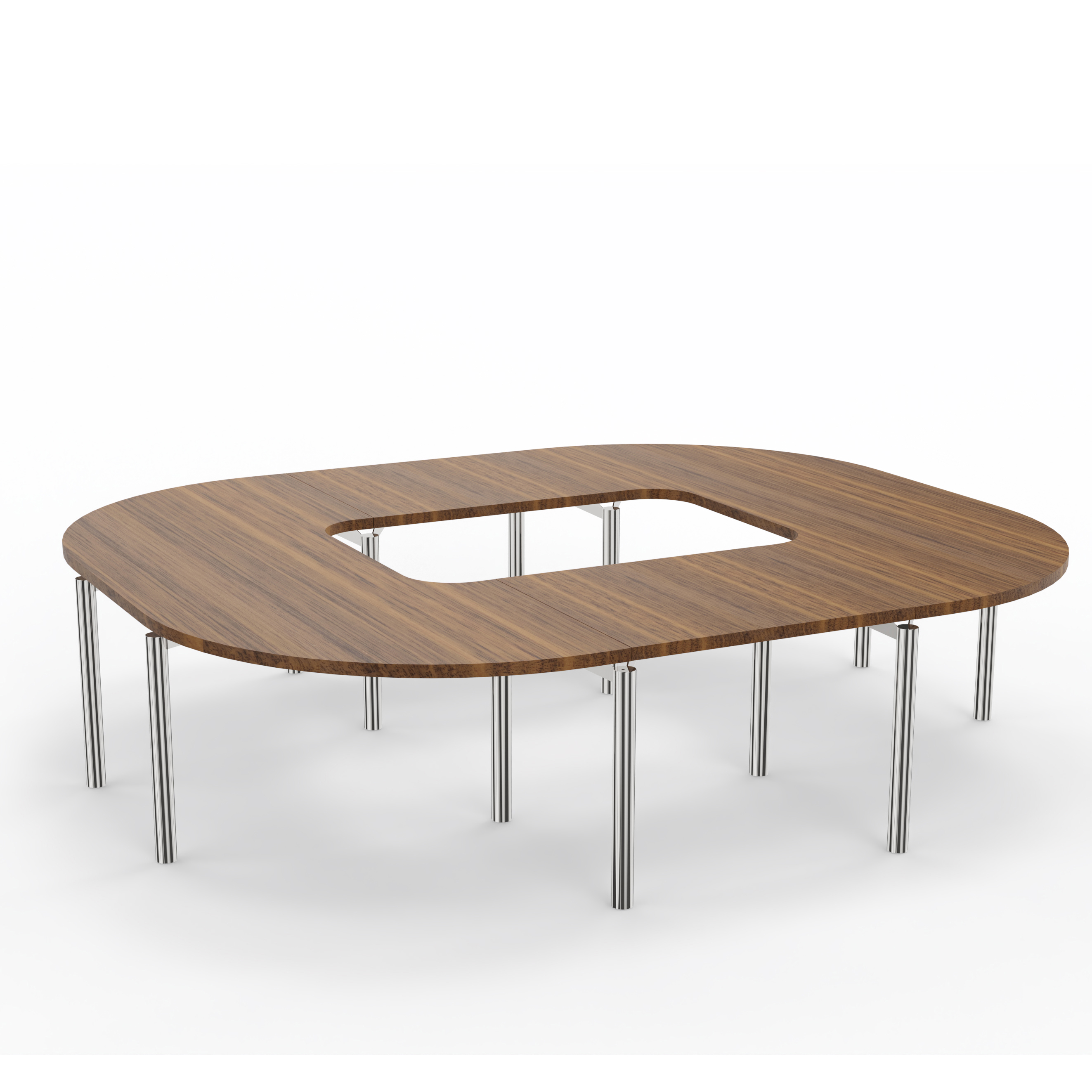 Table de réunion anneau 12 places Alliance - 294 x 250 cm - piétement chrome - plateau ébénisterie