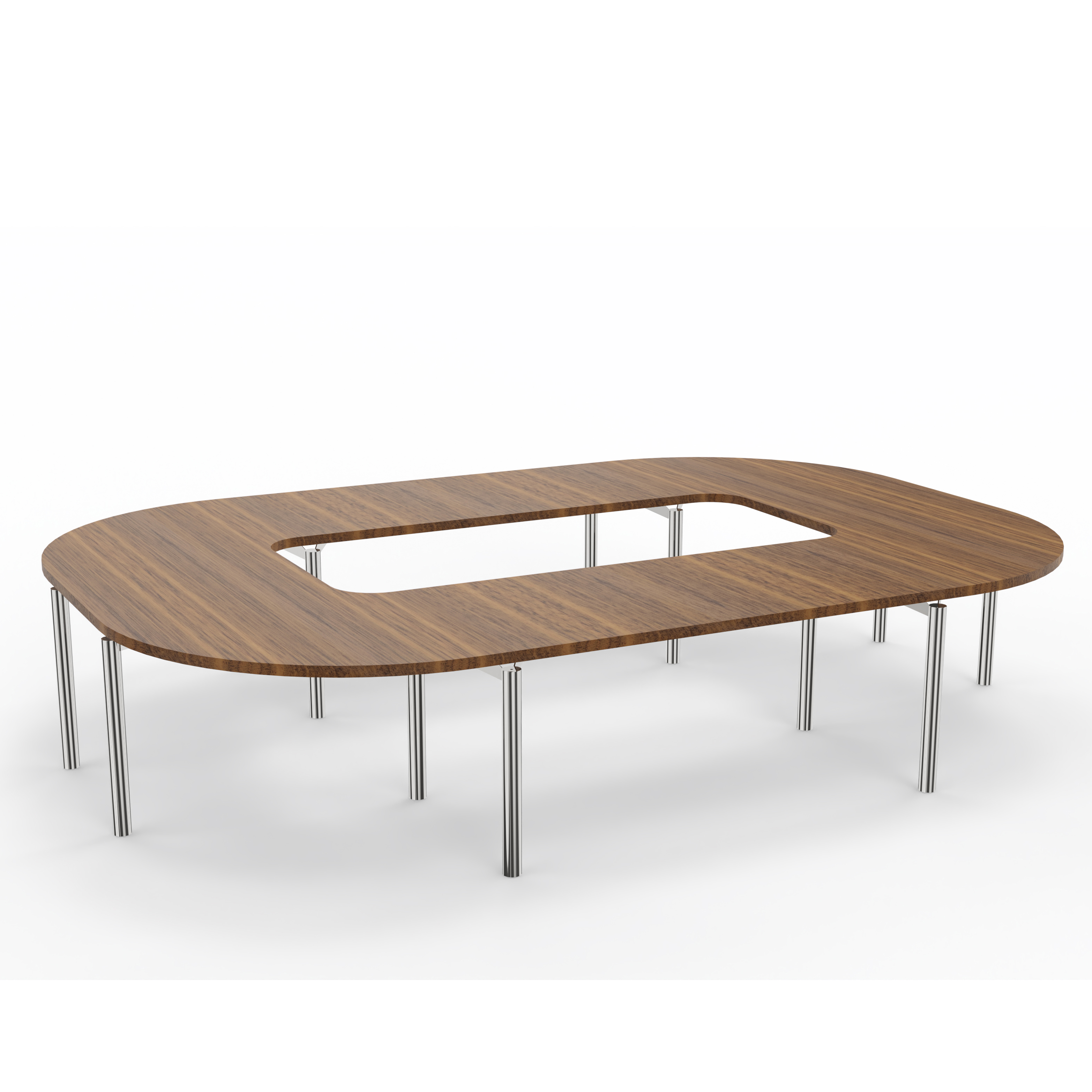 Table de réunion anneau 14 places Alliance - 364 x 250 cm - piétement chrome - plateau ébénisterie