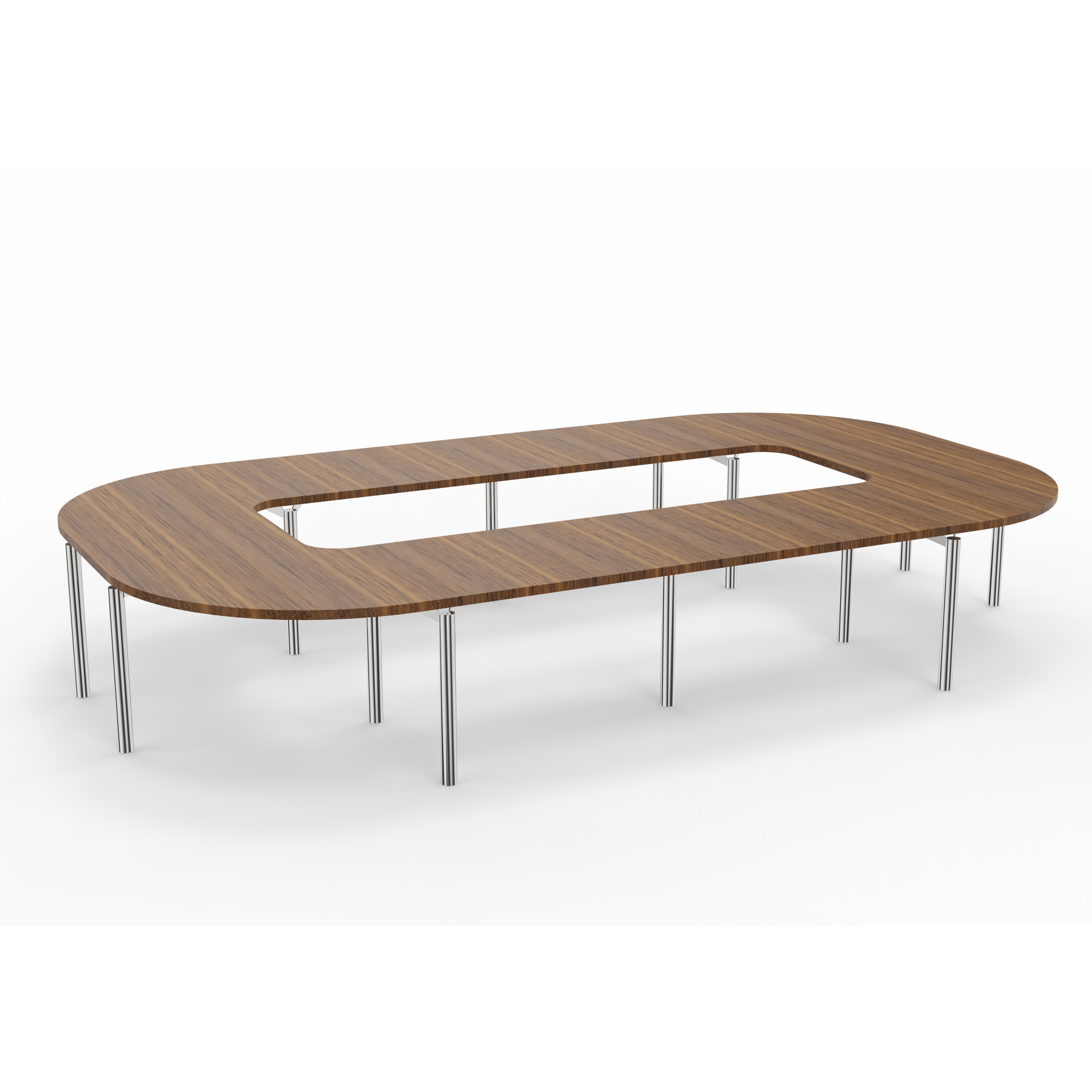 Table de réunion anneau 16 places Alliance - 434 x 250 cm - piétement chrome - plateau ébénisterie