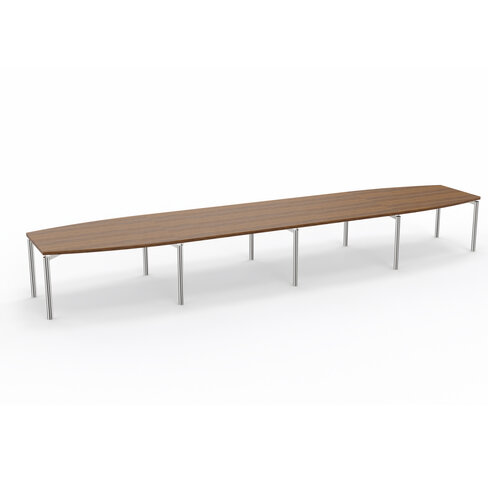 Table de réunion tonneau 18 places Alliance - 560 x 120 cm - piétement chrome - plateau ébénisterie