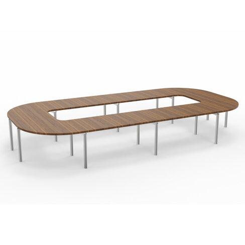 Table de réunion anneau 18 places Alliance - 504 x 250 cm - piétement chrome - plateau ébénisterie