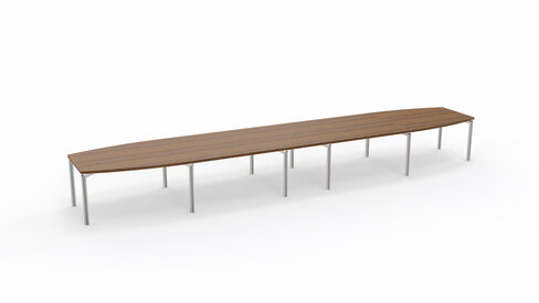 Table de réunion tonneau 20 places Alliance - 630 x 120 cm - piétement chrome - plateau ébénisterie