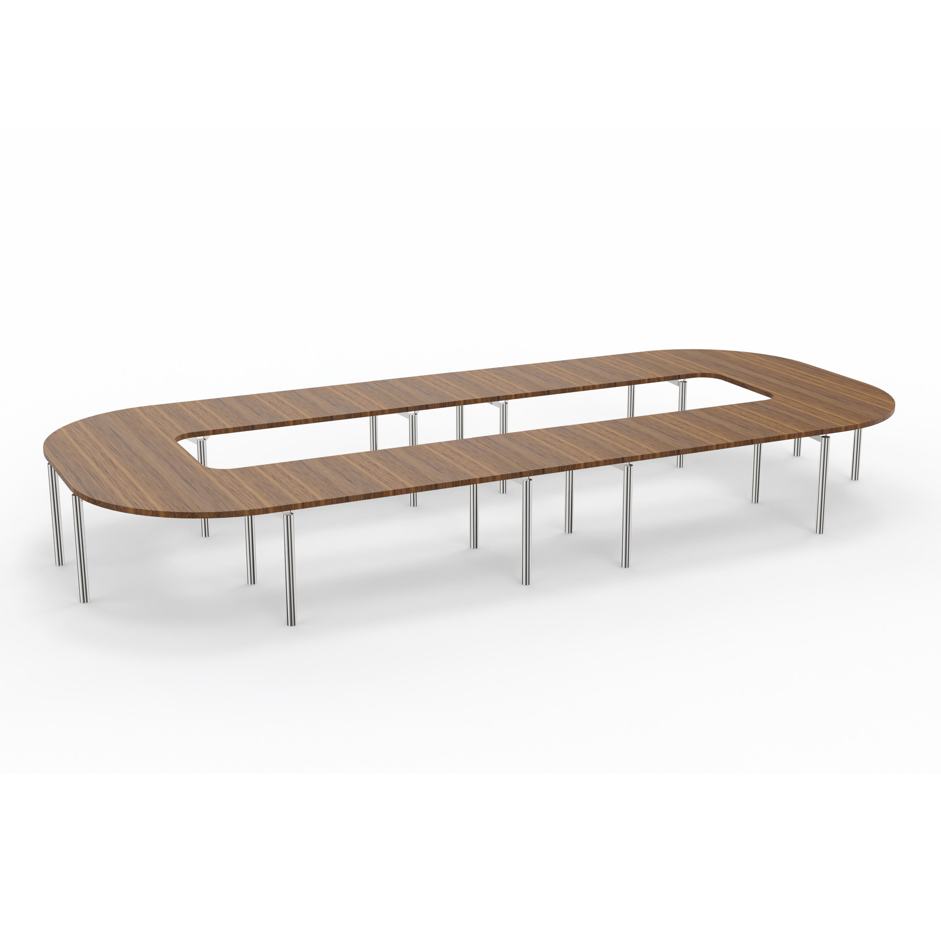 Table de réunion anneau 20 places Alliance - 574 x 250 cm - piétement chrome - plateau ébénisterie