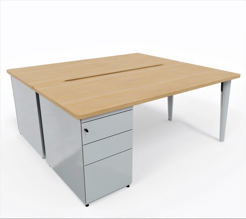 Ensemble 2 bureaux droits Evidence - l. 180 x pr. 80 cm + 2 caissons porteurs face à face