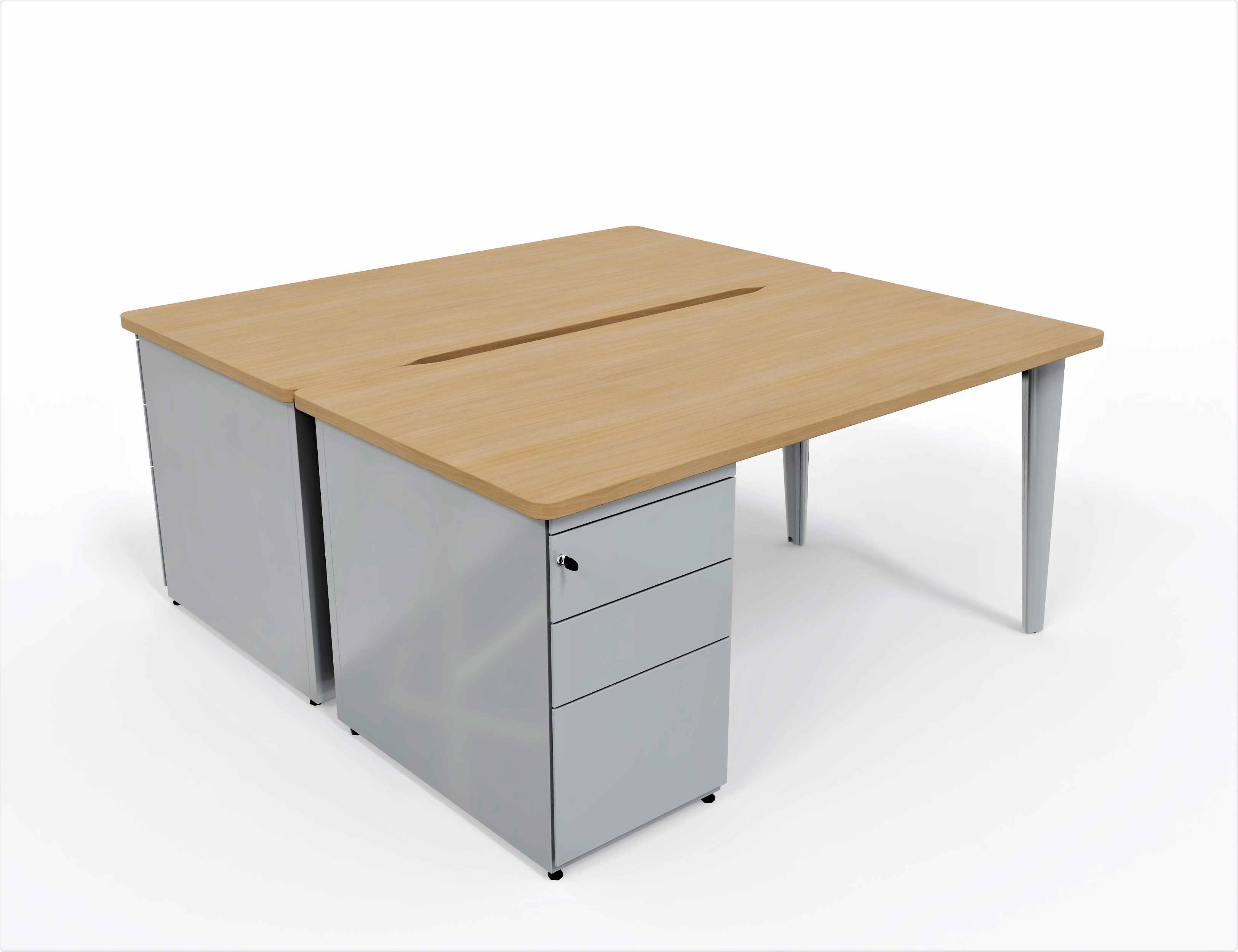 Ensemble 2 bureaux droits Evidence - l. 160 x pr. 80 cm + 2 caissons porteurs face à face