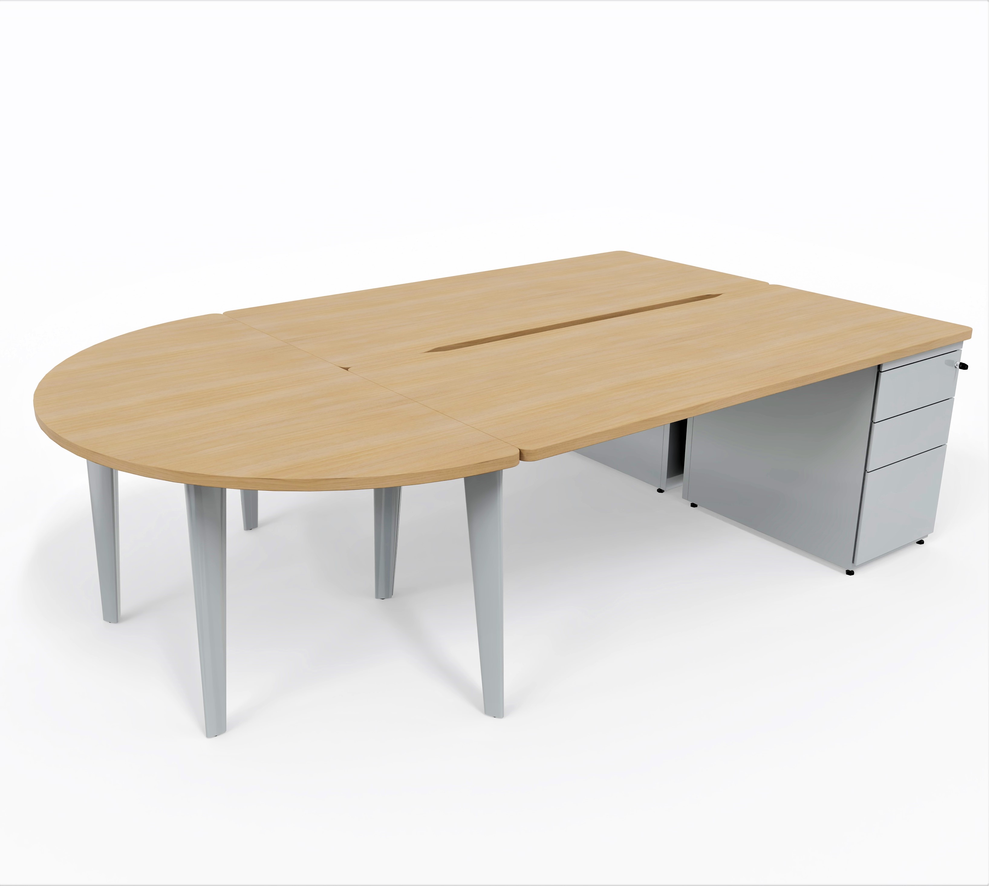 Ensemble 2 bureaux droits Evidence - l. 180 x pr. 80 cm + 2 caissons porteurs face à face + convivialité demi-lune