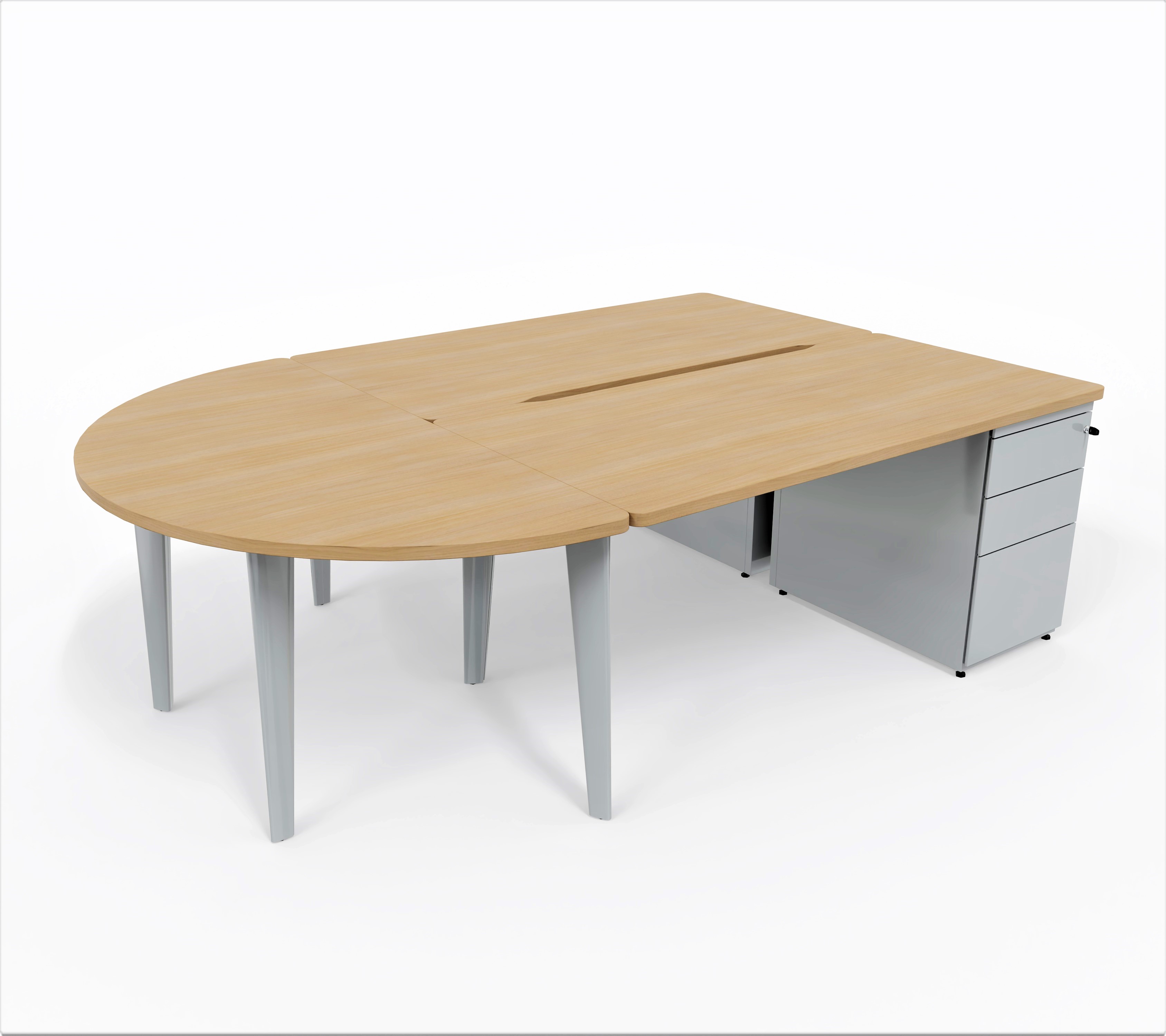 Ensemble 2 bureaux droits Evidence - l. 160 x pr. 80 cm + 2 caissons porteurs face à face + convivialité demi-lune