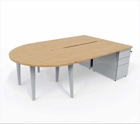 Ensemble 2 bureaux droits Evidence - l. 160 x pr. 80 cm + 2 caissons porteurs face à face + convivialité demi-lune