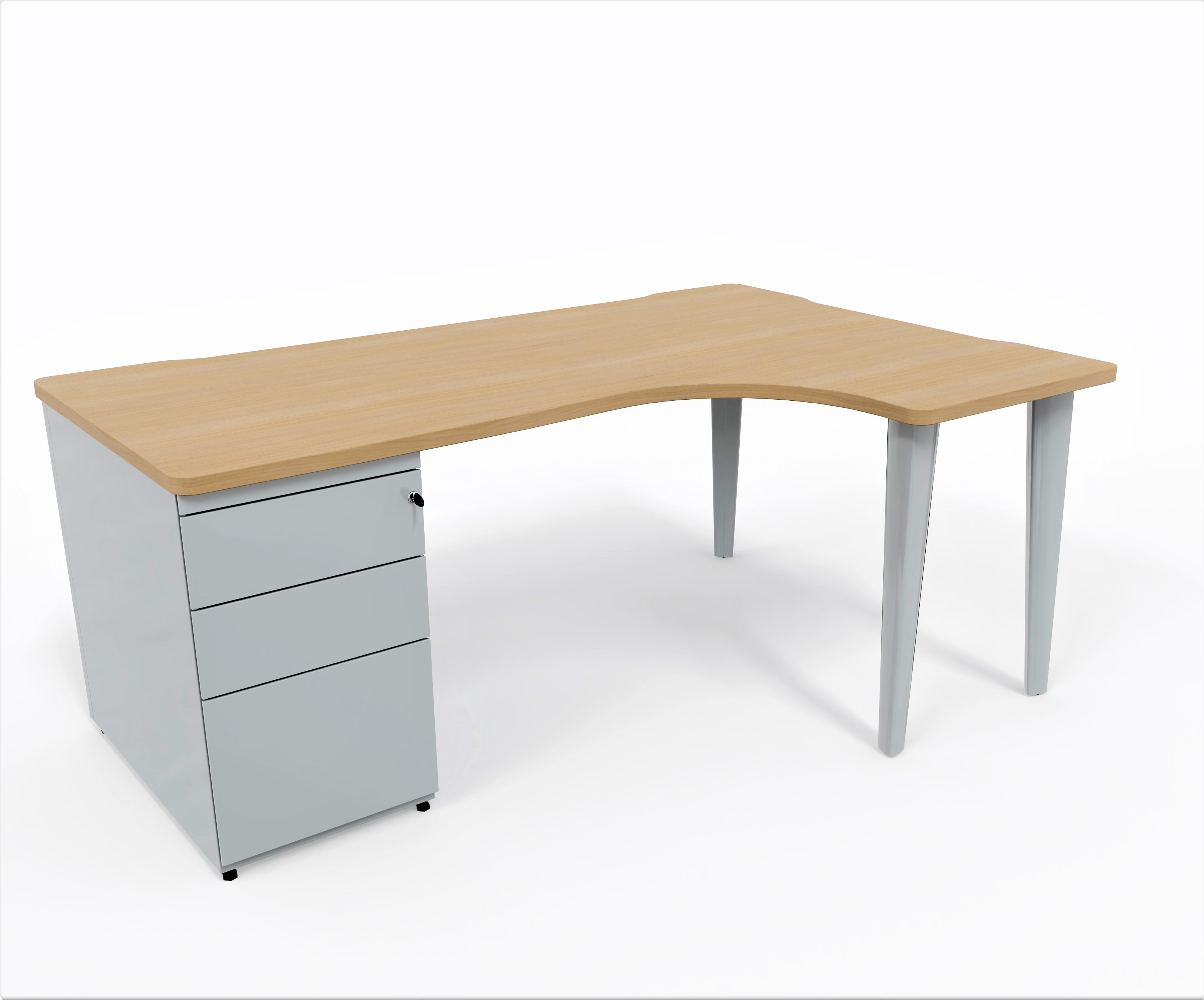 Bureau compact 90° asymétrique Evidence - l. 180 x l. 120 x pr. 80-60 cm + caisson porteur